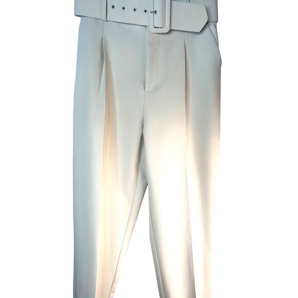 NWOT ZARA XS High-Waist Trousers With Wide Belt Neutral Cream High Rise - Picture 15 of 16